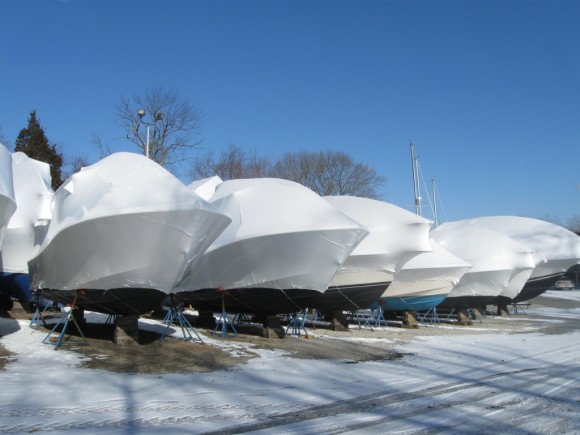 Boat winterization and shrink wrap